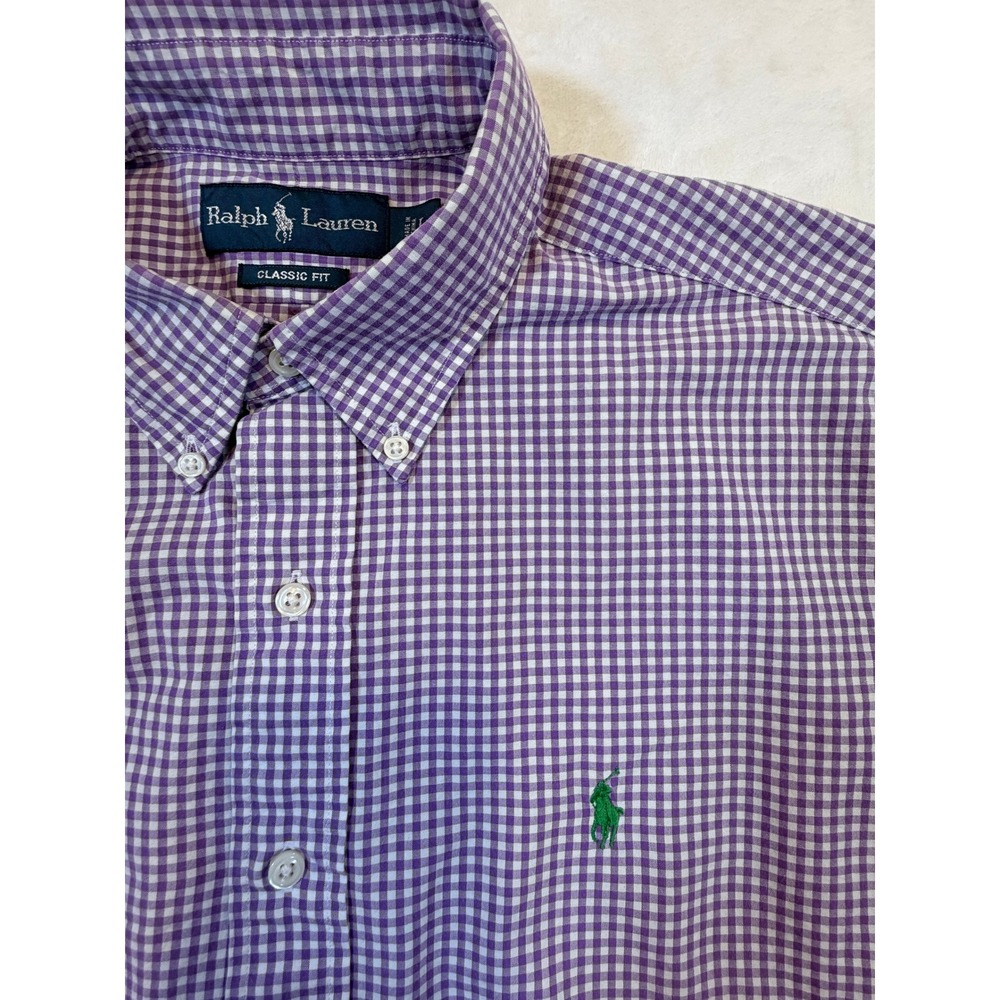 Ralph Lauren Purple Gingham Classic Fit Button Down Shirt Mens L Excellent
